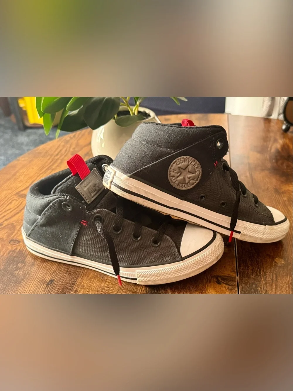 Converse Kids' All Star High-Top Sneakers - Black with Red Pull Tab Size: 3